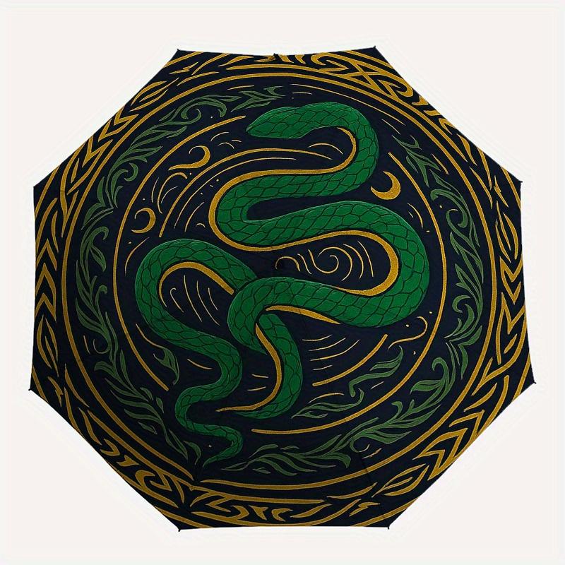 Green Serpent Circle Rug: Unique Decorative Mat with Intricate DesignUmbrella, Portable 3-Fold Compact Umbrella for Men & Women Gift