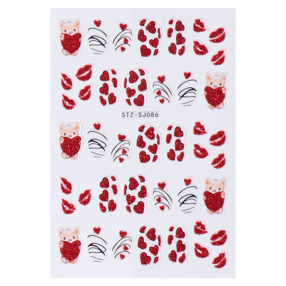 Nail Art Stickers Ins Valentine's Day Glitter Bear Heart Cupid's Arrow Back Adhesive Nail Stickers