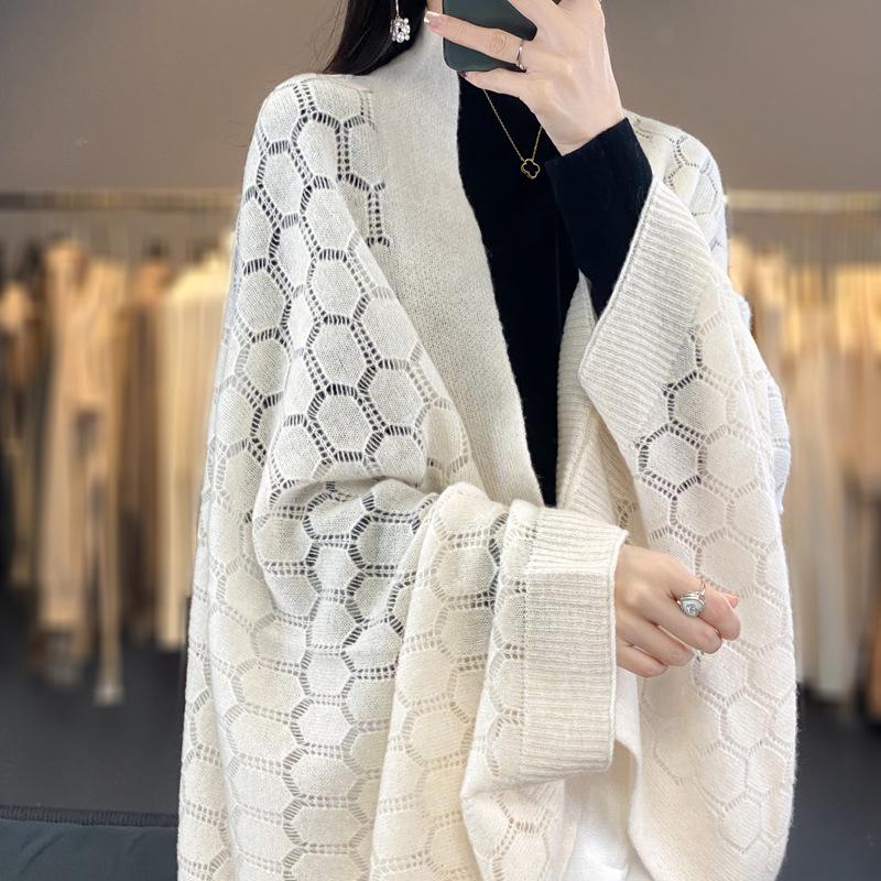 Skin-Friendly Wool Knit Hollow Shawl Scarf Cloak - Autumn/Winter Collection