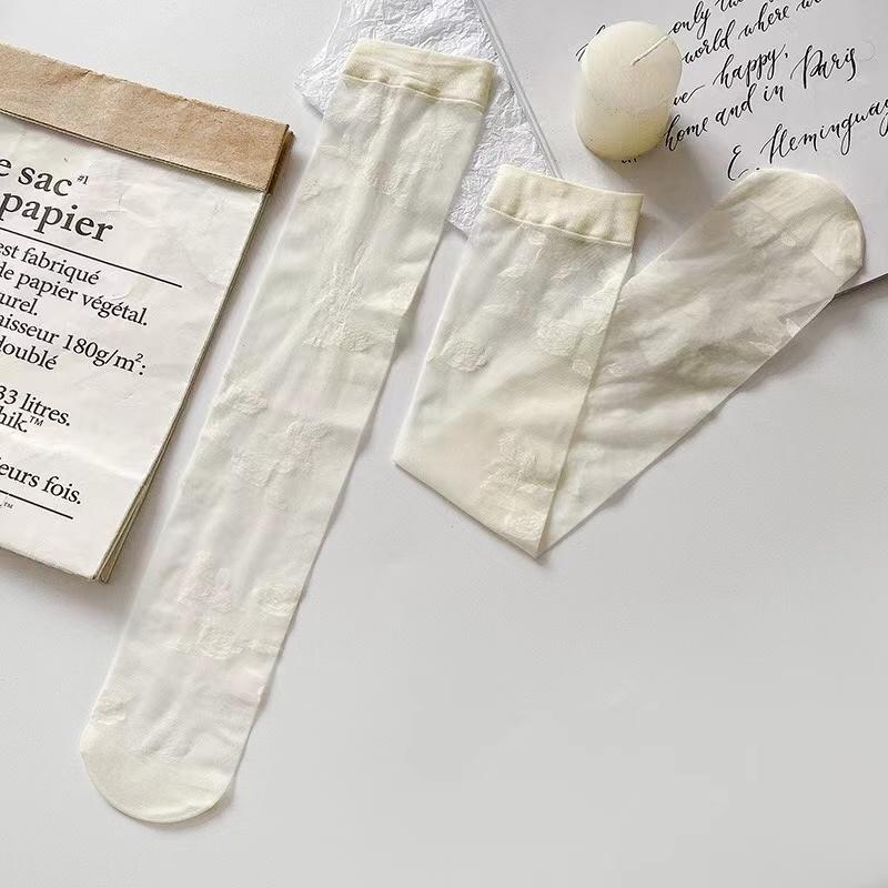 

Женские носки для девочек, летние марлевые прозрачные модные носки с цветами one size бежевый