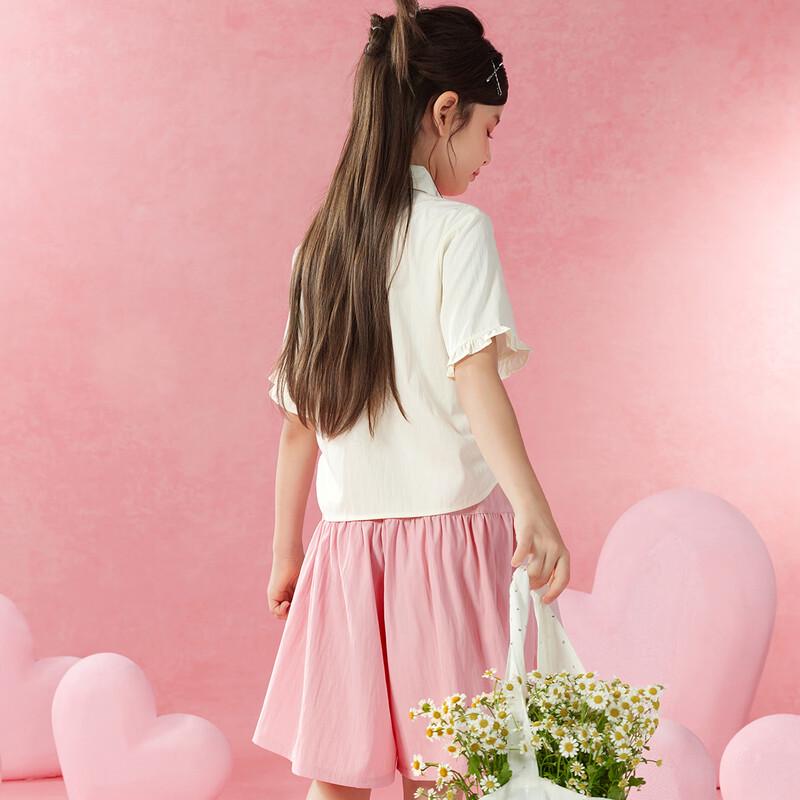 Girls' Embroidered Lace Short-Sleeve Shirt & Pants Set
