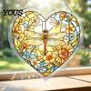 DIY Home Decoration Heart-Shaped Acrylic Suncatcher Jigsaw Puzzle, 7.48 Inch Dragonfly Floral Window Hanging Creative Hobby Project Decor with Stained