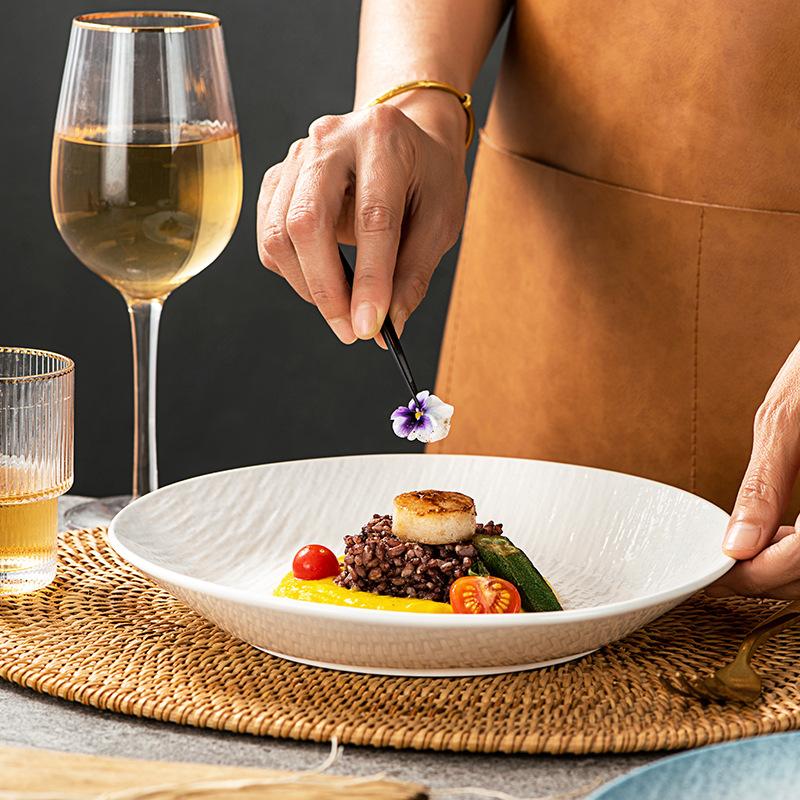 Simple Household Quicksand Deep Plate Ceramic Western Food Soup Plate Deep Plate High-End Dishes Plate Creative Hotel Plate