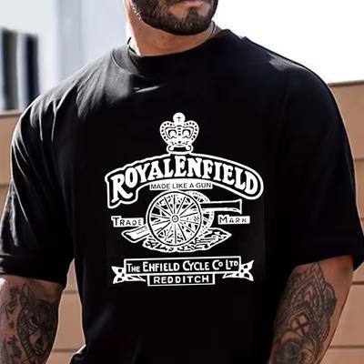 Camiseta Vintage Clásica Retro Royal Enfield Motocicleta Logo de Pistola Premium para Motociclista Algodón Cuello Redondo Manga Corta Camiseta Casual
