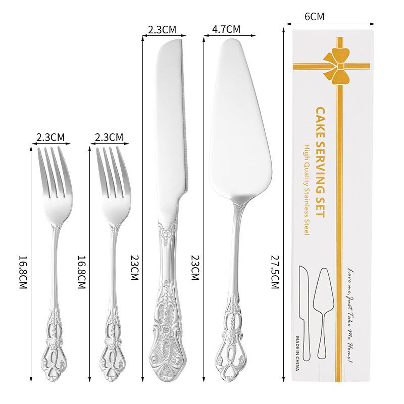 Stainless Steel Cake Cutting Set, Elegant Gold Cake Cutter and Cake Server with Small Forks, Use for Home, Anniversary, Birthday, Wedding, Party