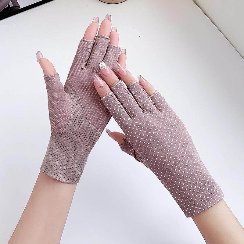 Women’s Summer UV Protection Gloves, Cotton Breathable Stretch Gloves, Anti-Slip Half Finger Gloves for Driving Riding Outdoor