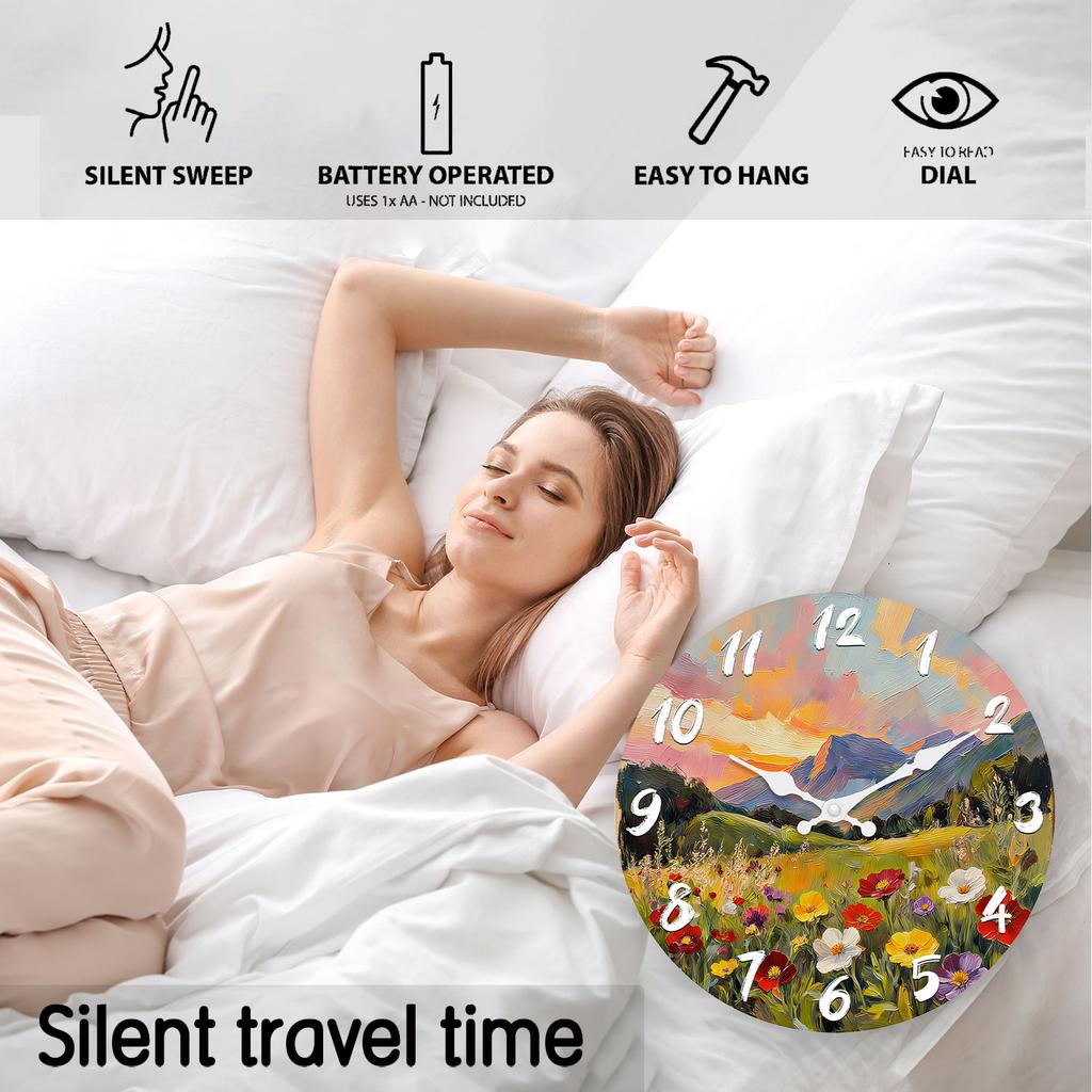 Superior-Grade Pastoral High-Standard Scenery High-Standard Wooden High-Standard Wall Clock 10-16Inch Top-Grade Silent Premium-Quality Wall