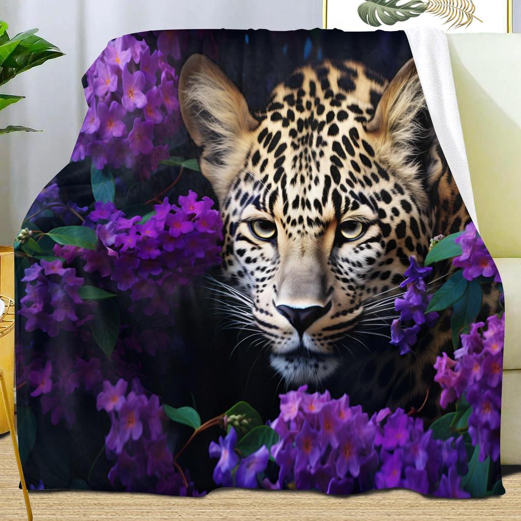 Leopard Print Blanket,Wild Animal Cheetah Throw Blanket,Flower Fleece Blanket for Couch Bed Sofa,Soft Warm Fuzzy Flannel Blanket