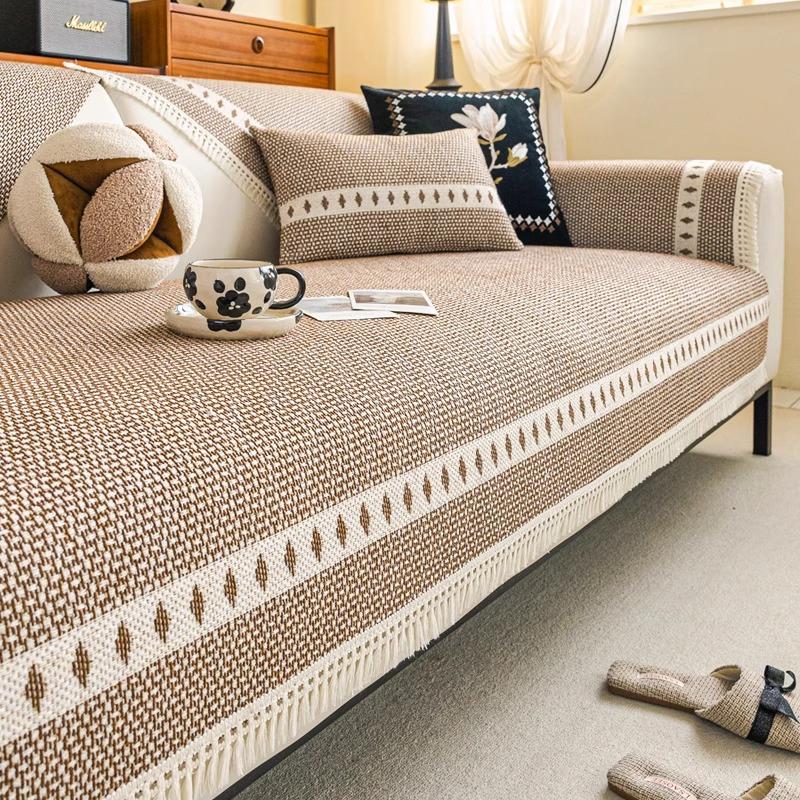 Retro imitation cotton and linen sofa cushion universal in all seasons 2025 new high-end seat cushion fixed non-slip one-piece cover