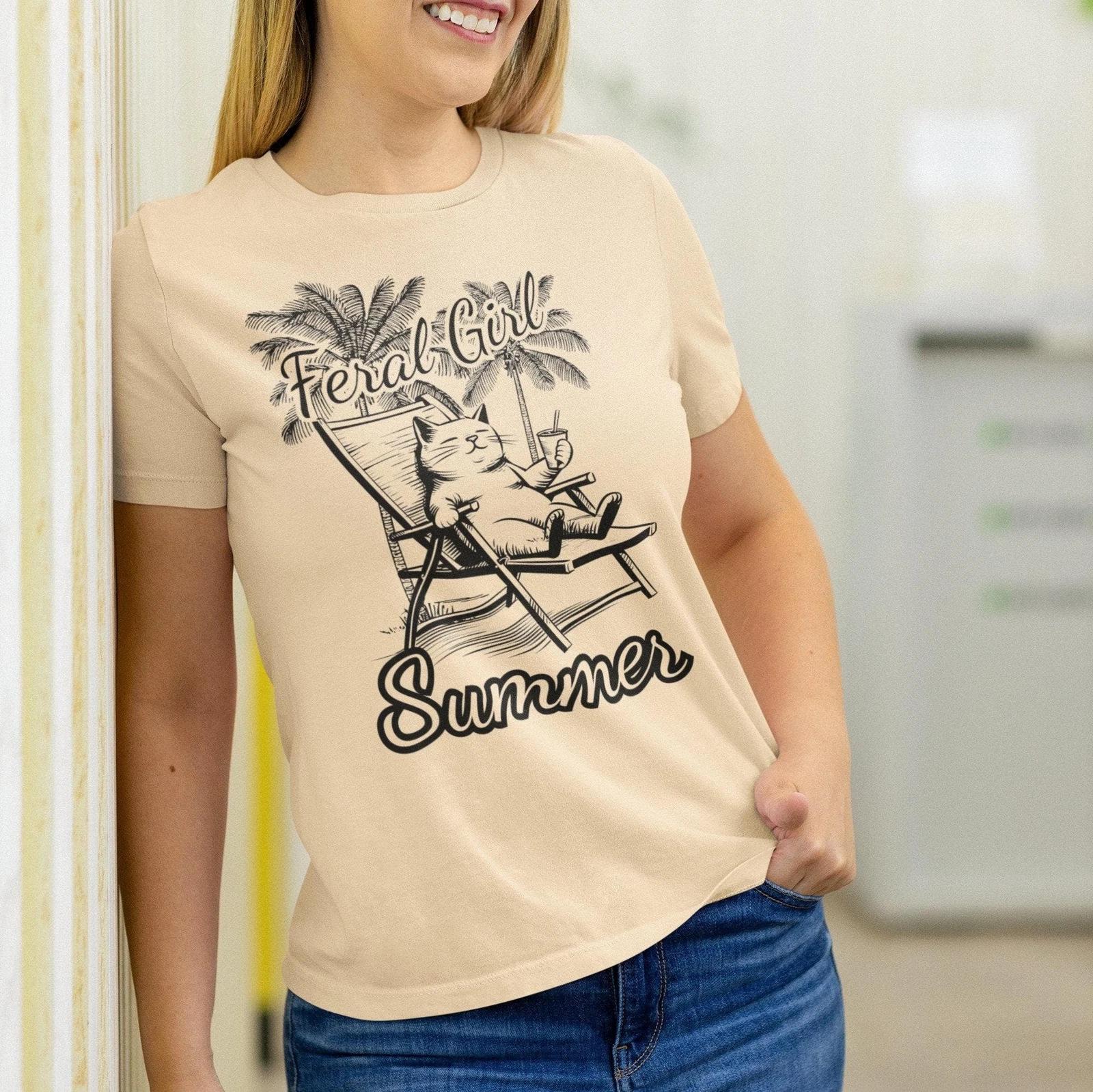 Feral Girl Summer Cat Shirt M