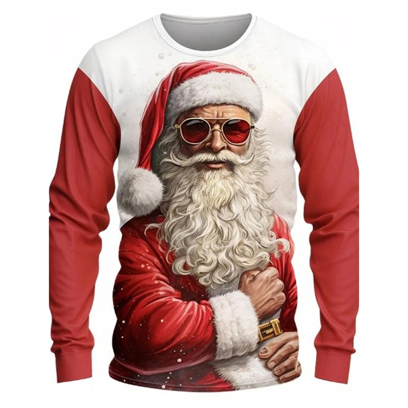 Santa Claus Pattern T-Shirt For Men Christmas Balloon 3D Printed T Shirts Autumn Casual Long Sleeves Loose Round Neck Tops Tees