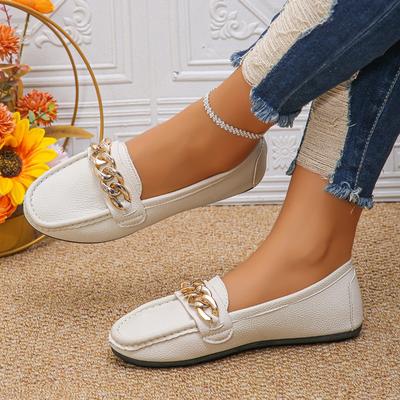 Mode Damen Flats Herbst Neu Rundkopf Mittelmund Metallkette Rutschfest Verschleißfest Weiche Sohle Low-Top Schuhe
