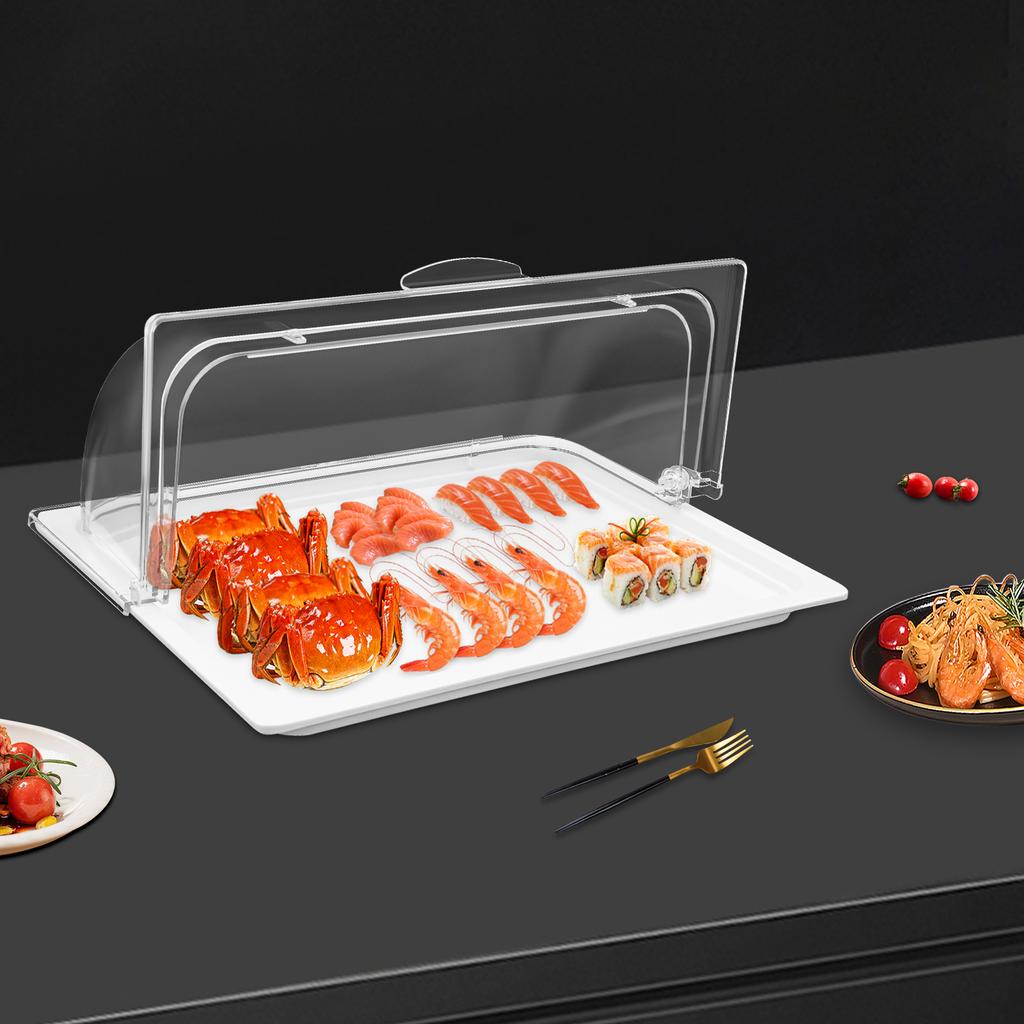 Große Rechteckige Transparente Lebensmittel-Auslageplatte, 16,5x11 Zoll Servierplatte Dessert Vorspeisen Auslage mit Deckel, Kunststofftablett