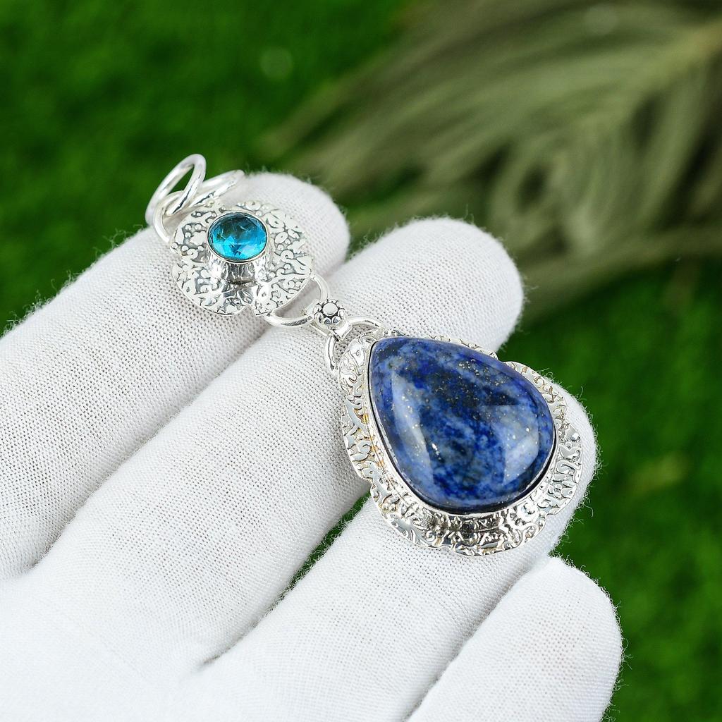 Birthday Gift For Her Natural Lapis Lazuli Gemstone Pendant 925 Sterling Silver