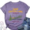 Summer New Womens Shortsleeved Tshirt Camp Crystal Lake Counselor Printed Loose Round Neck Casual Top with All Fashion Pullov