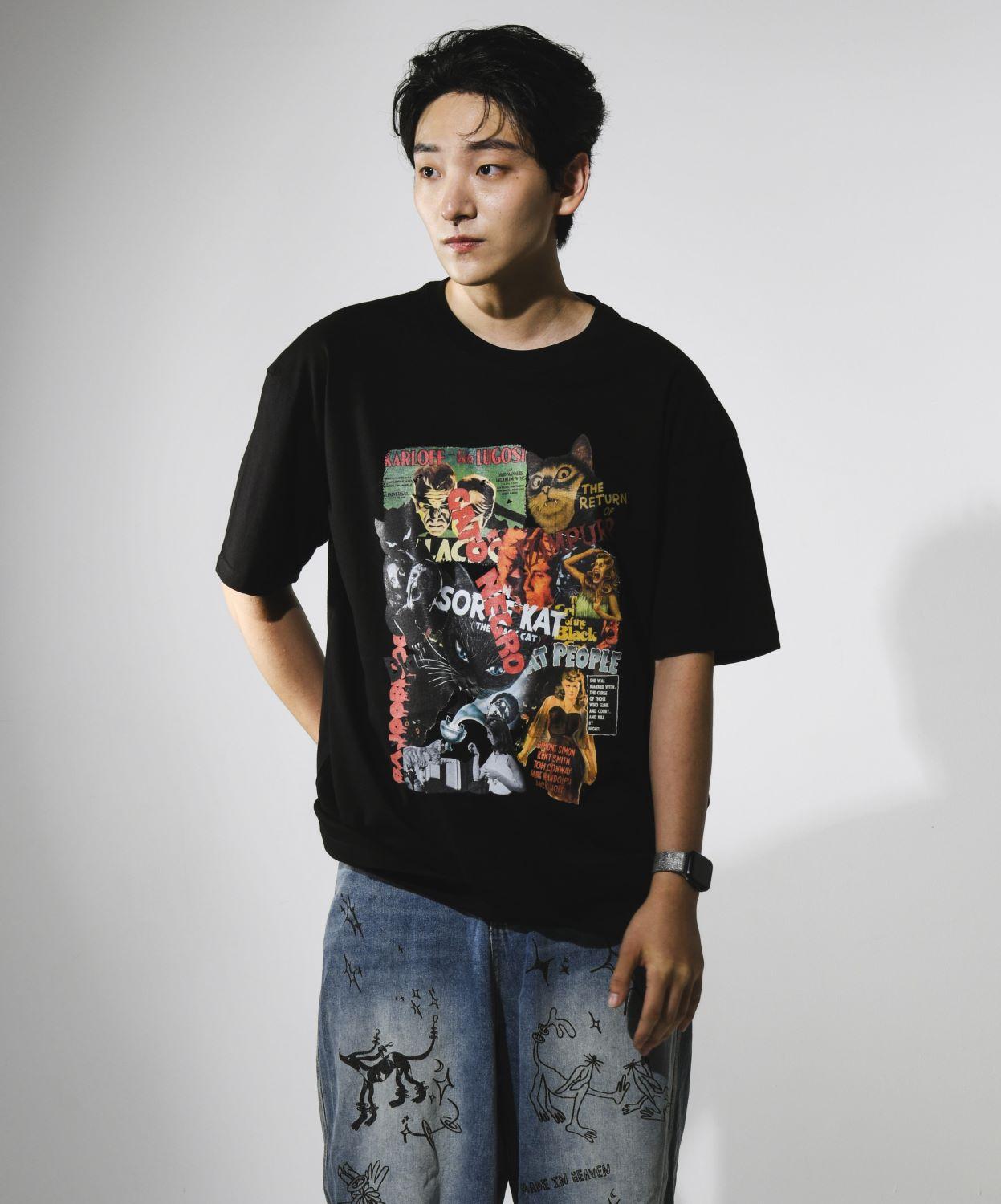 Bajubiju Collage Cat T-Shirt [Black] L