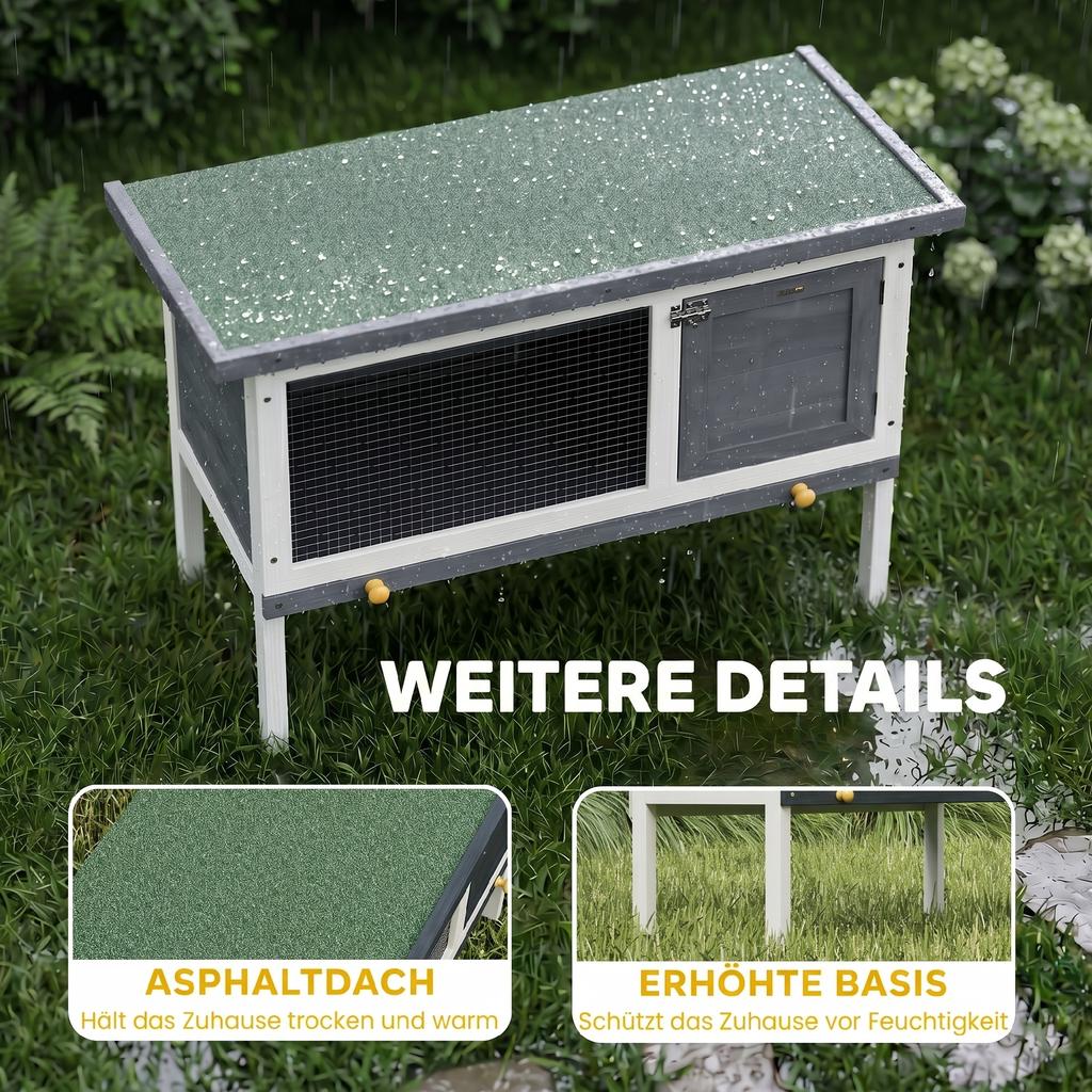 Wooden Rabbit Hutch, Guinea Pig Hutch with Asphalt Roof, Outdoor Elevated Bunny House for Rabbits, Chinchillas