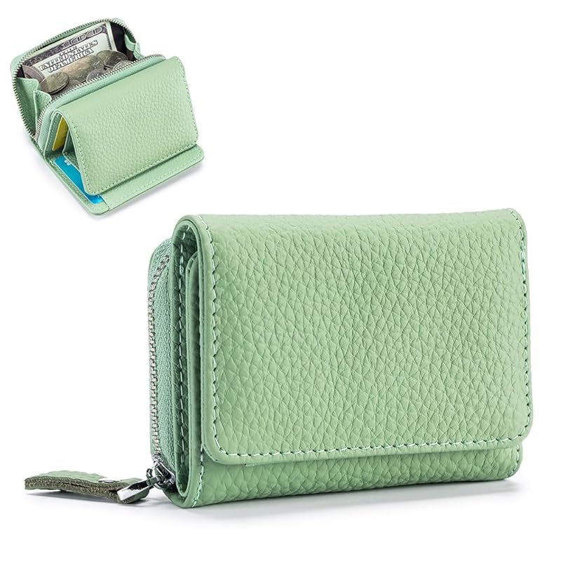 

Yocipa Genuine leather compact multifunctional Wallet ladies leather tri-fold mini wallet skimming prevention coin purse card holder coin case small