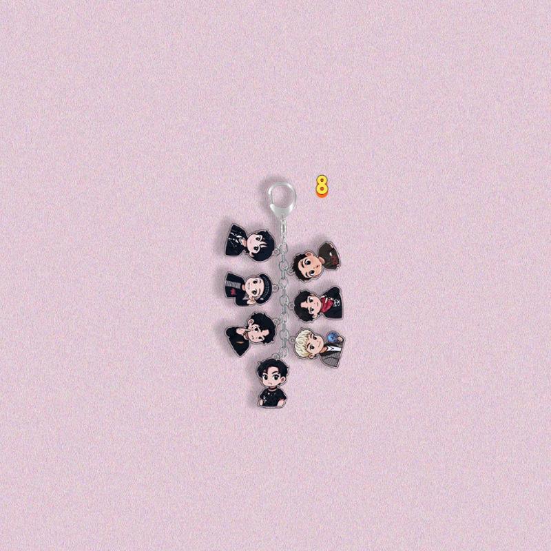 9pcs BTS Multi-Charm Keychain, Bangtan Boys Member Photo/Cartoon Figure Chain Keyring, Kpop ARMY Fans Bag Charm