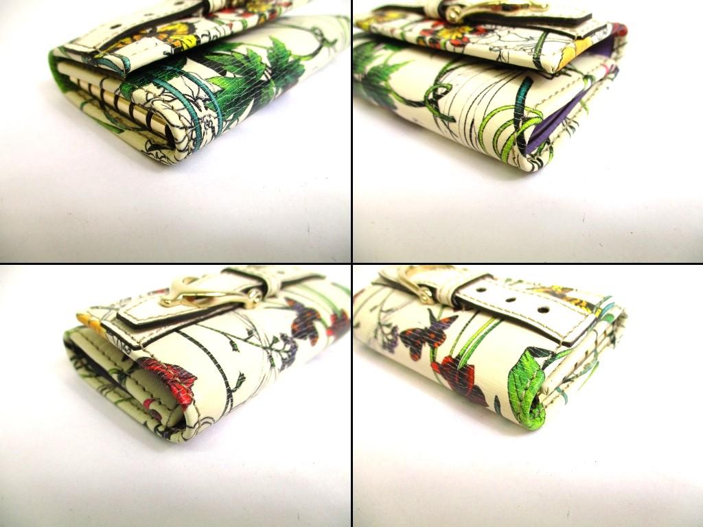 Authentic GUCCI Flower Motif White Purple Leather 6 Pics Key Chain #b106  Open box