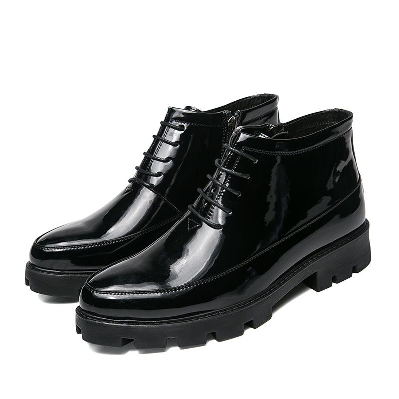 Fashion Hidden Heels 6cm Patent Leather Boots Men Autumn New Fashion High Quality Black Cowboy Boots Mens Dress Boots Botas De Trabajo54