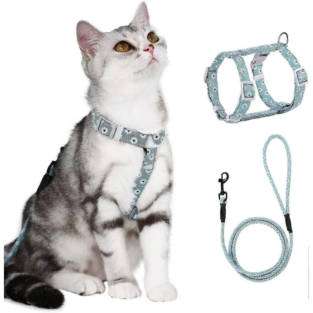 Cat Harness with Lead, Adjustable Harness Lead Set for Cat Kitten Small Pet Outdoor Walking with Quick Buckle, Floral DesignGreenM)