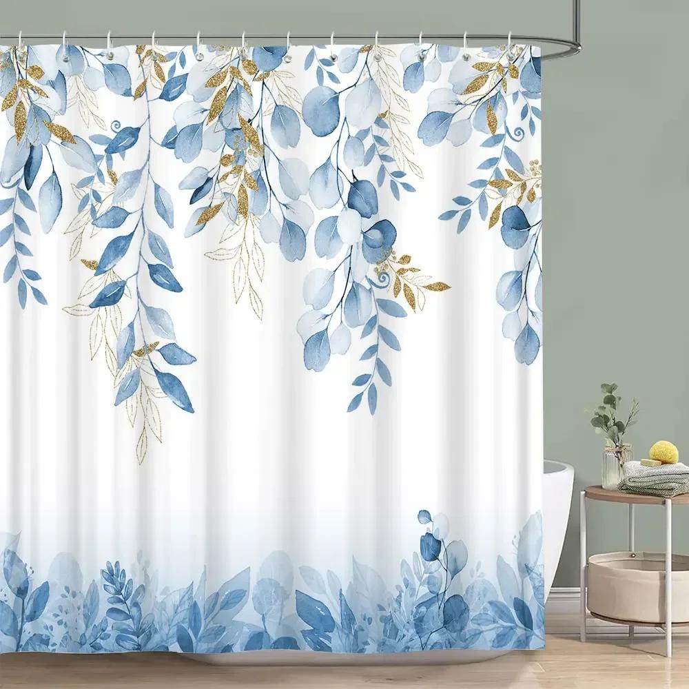 Sage Green Shower Curtain Plant Botanical Eucalyptus Leaf Watercolor Greenery Leaves Floral Bath Curtains Fabric Bathroom Decor