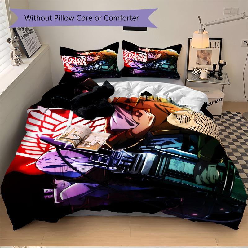 Attack on Titan Aufklärungstrupp Bettwäsche-Set Bettbezug Geschenk für Schlafzimmer, Enthält 1 Bezug und 2 Kissenbezüge, Ohne FüllungB159