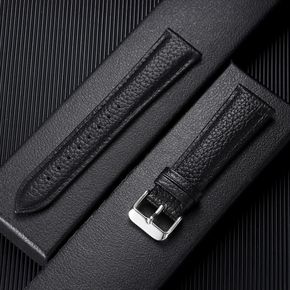 Litchi Pattern Soft Cowhide Watch Band Bracelet 18mm 19mm 20mm 21mm 22mm Replacement Wristwatch Straps for Men Women Watchbands