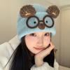New Thickened and Warm Bear Cartoon Knitted Hat for Women  Sweet and Versatile Small Woolen Hat Showing Face