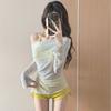 One-piece Suspender Swimsuit Women's Summer 1011 New Conservative Solid Color Lace Off-the-shoulder Sexy Girl Swimsuit
