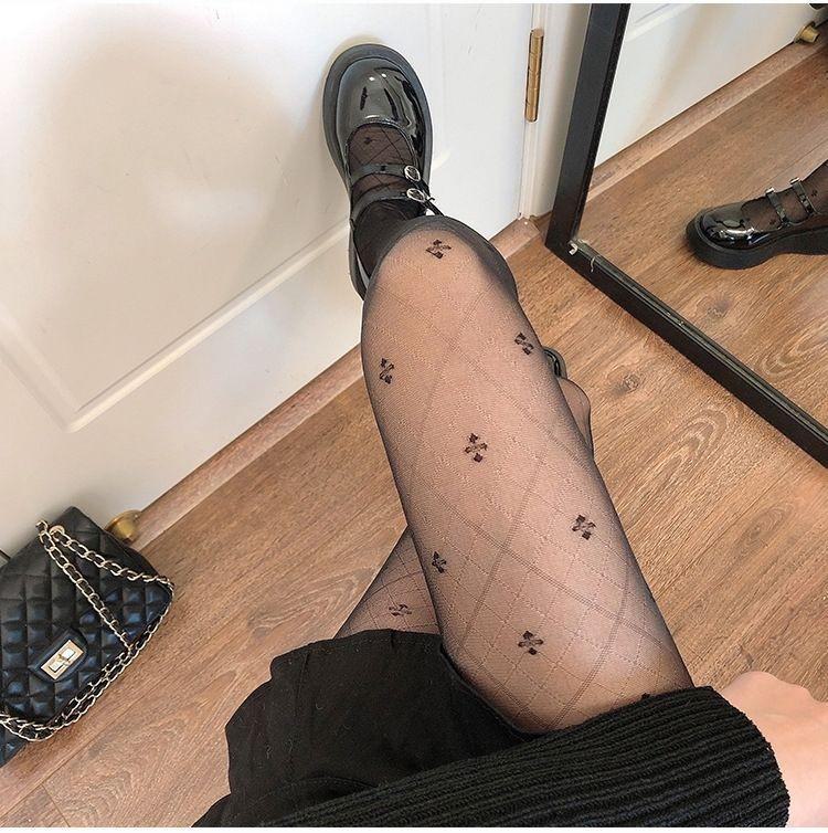 

Черные жаккардовые чулки с четырехлистным клевером - женские летние прозрачные сексуальные колготки с ромбовидным узором One Size чёрный