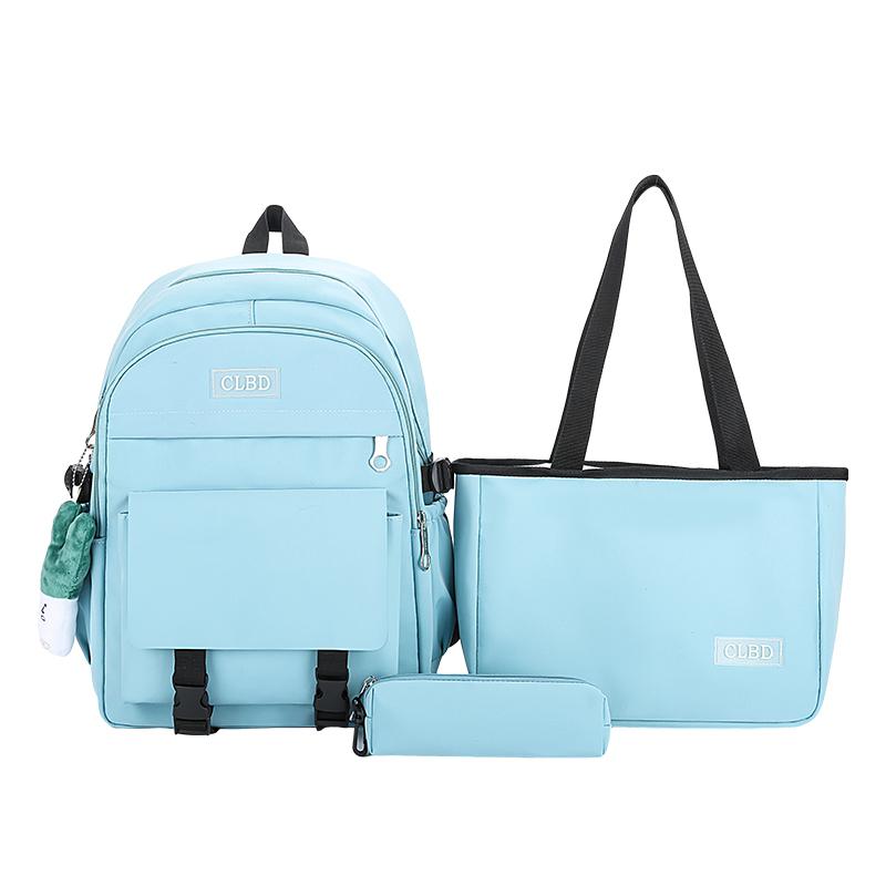 Three-Piece Backpack Set Student Schoolbag Girls Solid Colorlarge Capacity Backpack with Shoulder Bag Pen Bag