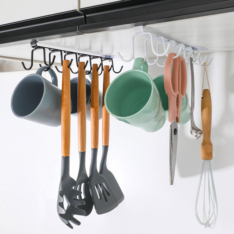 12 Hook Storage Shelf Wardrobe Kitchen Bathroom Organizer Iron Metal Under Shelves Hanging Rack Mug Cup Utensils Holder Kitchen