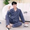 Men's Printed Long Sleeve Knit Cotton Pajama Set with Cardigan Lapel for Spring, Autumn, Winter