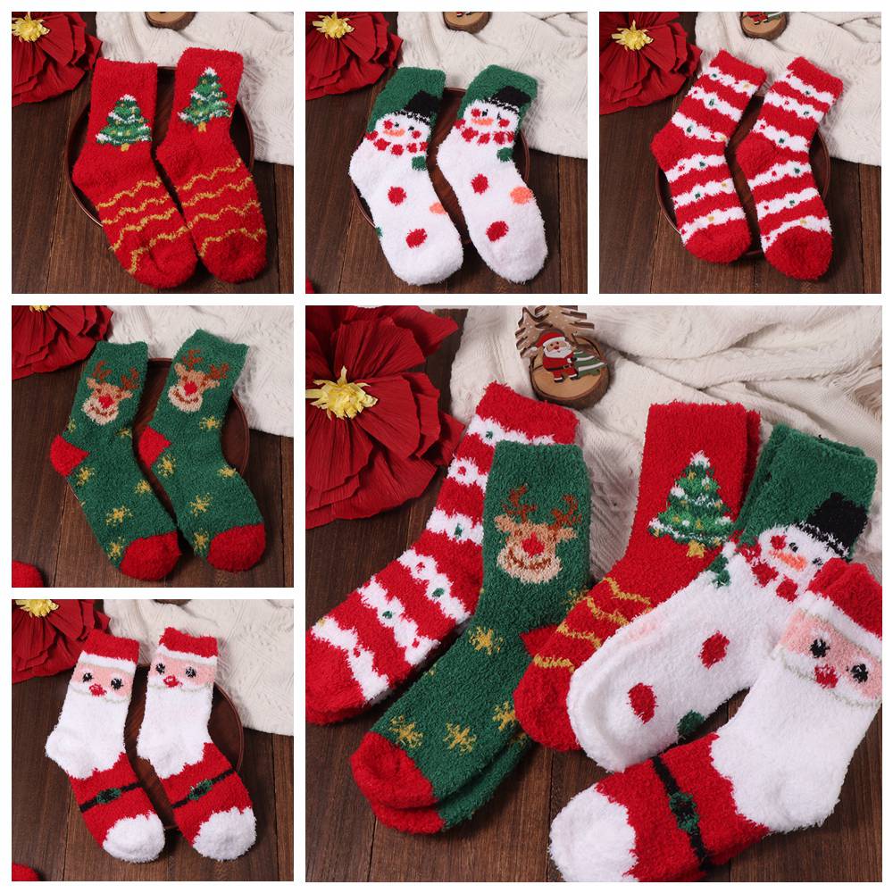 5Pairs Plush Christmas Fleece Socks Cartoon Winter Floor Socks Soft Sleeping Socks Women Women