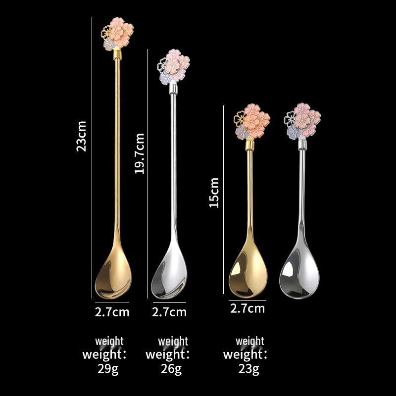 Cherry Blossom Long Handle Stainless Steel Stirring Spoon