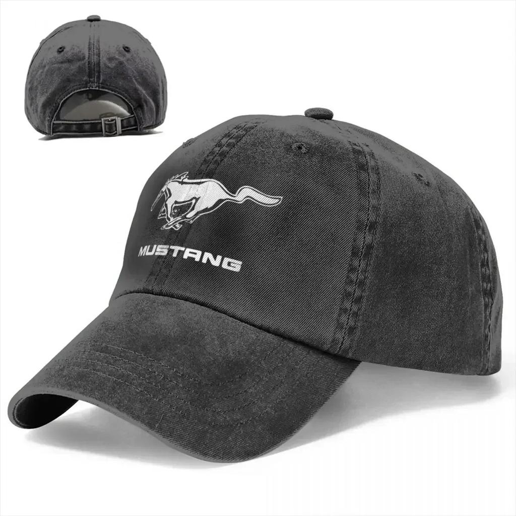 Klassische Mustang Logo Baseballkappe für Unisex Damen Used Denim Gewaschen Snapback Hut Weißes Pferd Unstrukturiert Weiche Kappen Mütze