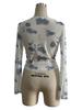 Spring Women's Floral Mesh Print Ruched Side Mini Top Women Fashion Daily Basic Office Lady Casual Slim Fit Ladies Elegant Women Long Sleeve Top
