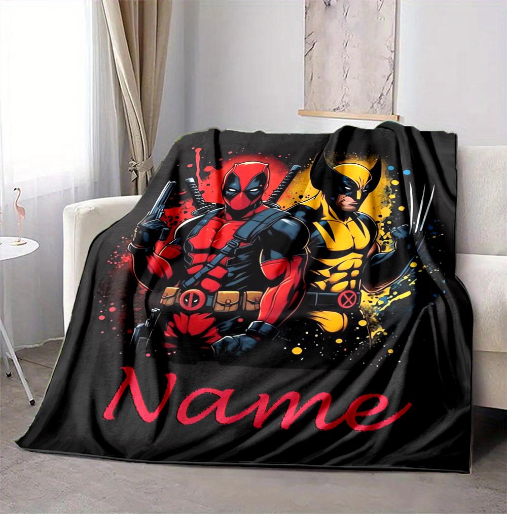 Custom Name Wolverine Deadpool Flannel Blanket Throw Blanket Soft Warm Sofa Bed Decor Unique Gift