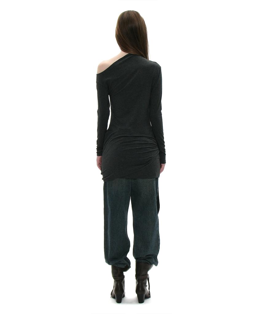 PARTIMENTO WOMEN Pwc Asymmetrical Bow Tie Wrap Jersey Top_Charcoal Melange