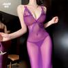 JIUUY Lace Mesh Enchanting Transparent Long Skirt Erotic Lingerie Nightgown Sexy Pure Desire V-neck Perspective Temptation