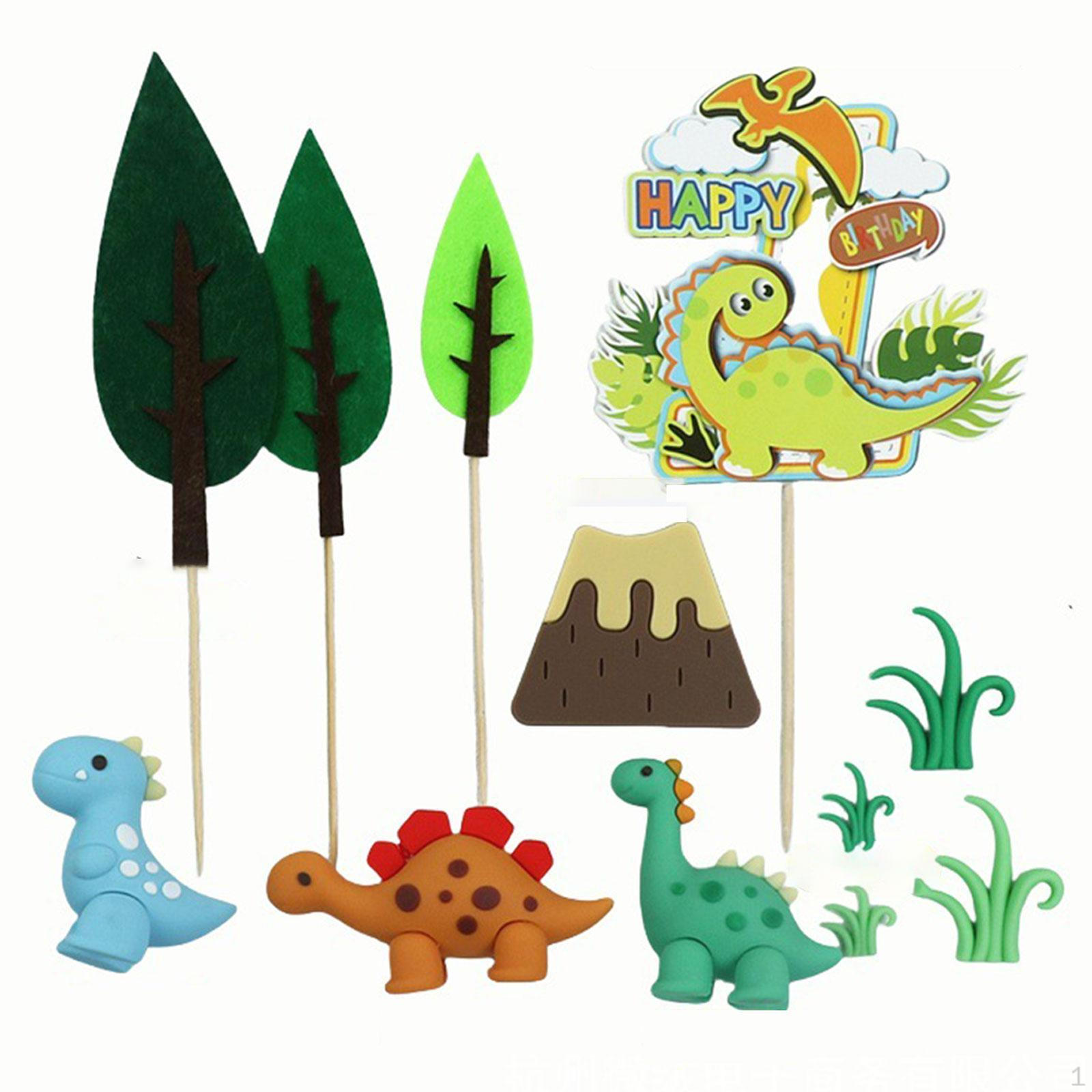 

12Pcs Dinosaur Cake Toppers, Dino Leaves Grass , Cartoon Figurines Decorations for