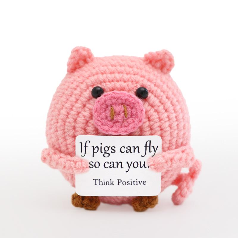Funny Crochet Pig Doll Ornament Home Room Decoration Handmade Knitted Positive Energy Pig Doll With Card Christmas Party Gifts