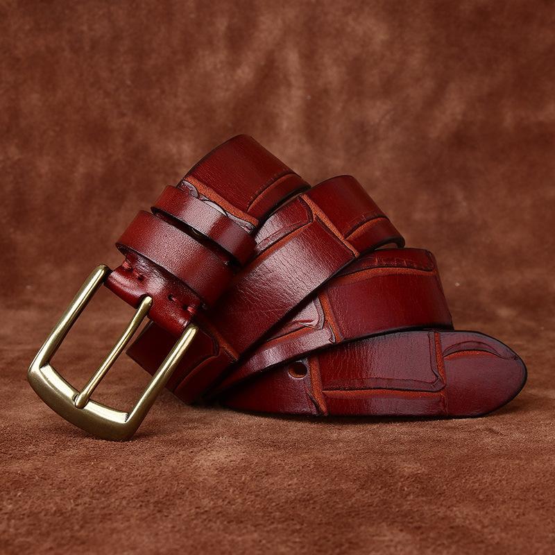 Belt Men's Retro Hand-Made Knife Cutting Leather Pin Buckle Fashion Trendy Unique Thick First Layer Cowhide Man's Belt