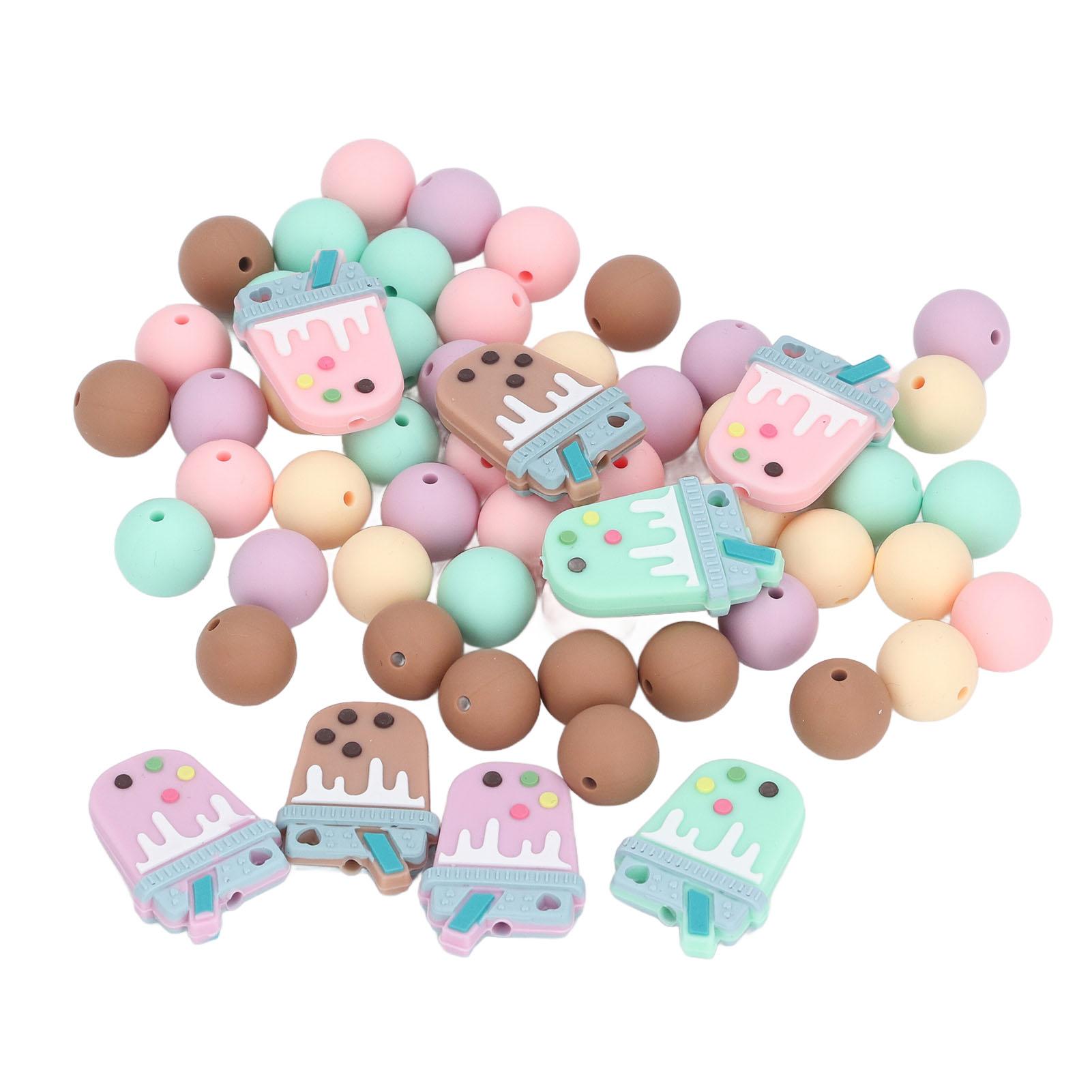 

58Pcs Silicone Beads Bulk Cute Round Silicone Beads and Bubble Tea Silicone Beads for Pen Jewelry Making