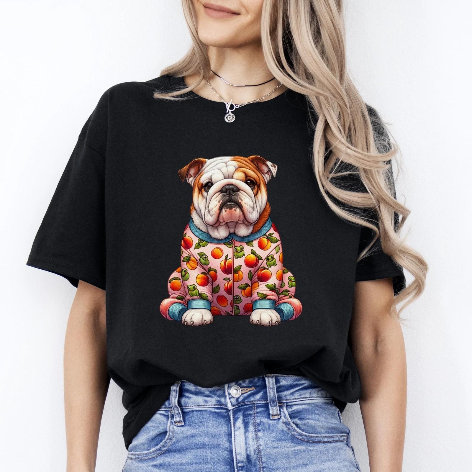 Bulldog in pajama T-Shirt gift Bulldog mama Unisex tee Black Navy Dark Heather M
