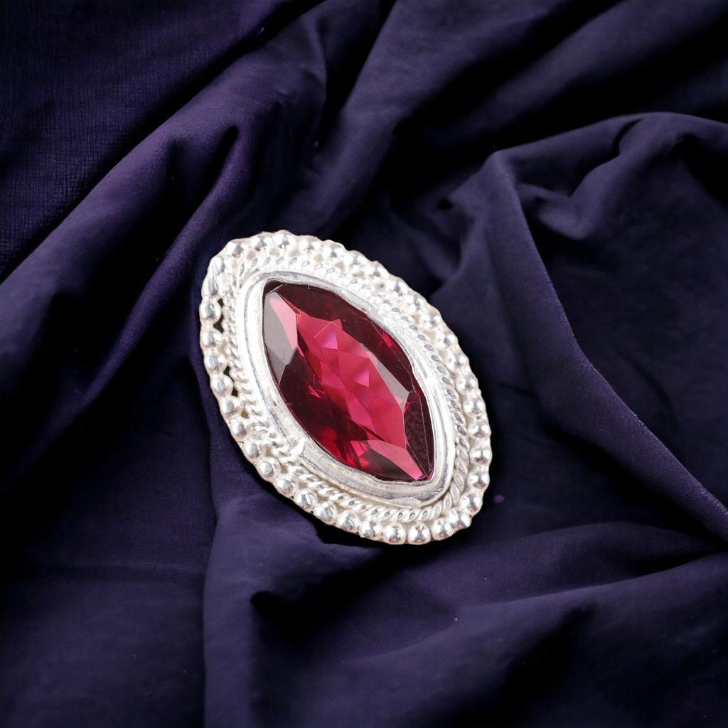 Pink Rubellite Gemstone 925 Sterling Silver Stylish Jewelry Wedding Ring For Her RR-26-12
