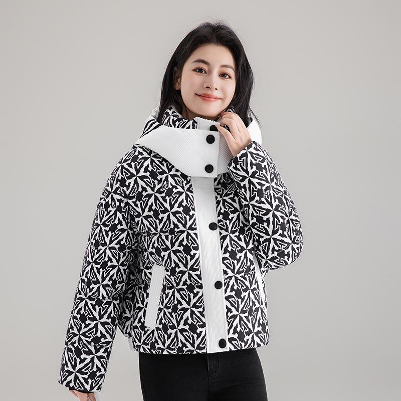 Winter new down cotton-padded clothes women's short small thickened loose cotton-padded clothes fashion printed cotton-padded jacket