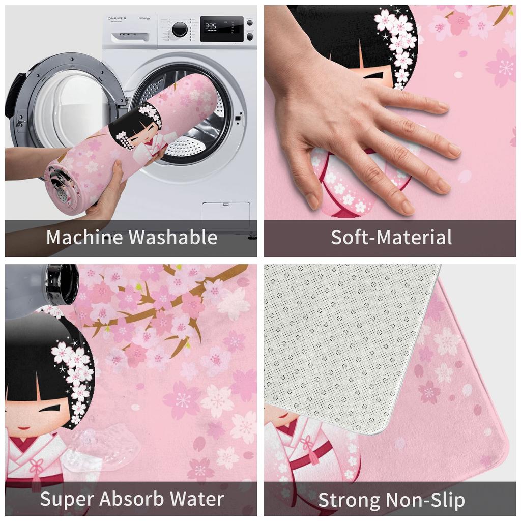 Japanese Sakura Flowers Cherry Blossoms Doormat Mat Anti-Slip Bath Kitchen Bedroom Rug Carpet 40*60cm